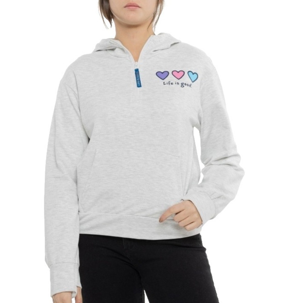 Life Is Good‎ Fleece Large Gray Heather Three Hearts Hoodie Zip Neck NWT